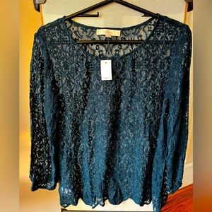 Loft Teal lace top Medium NWT